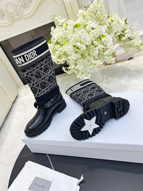 D-Major Dior Knit & Calfskin Boots