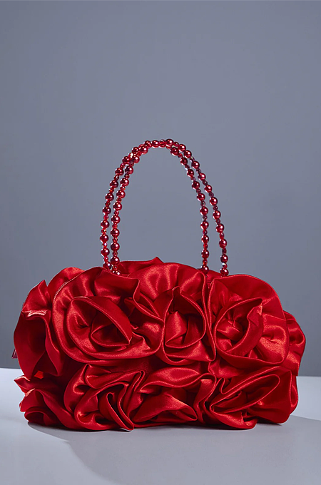 'Adahy' Flower Satin Bag in Red