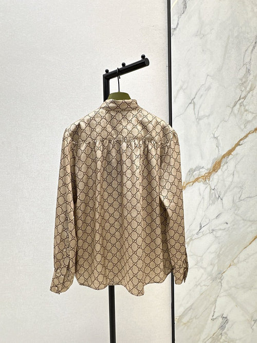 Gucci GG Silk Bow Blouse & Monogram A-Line Skirt Set