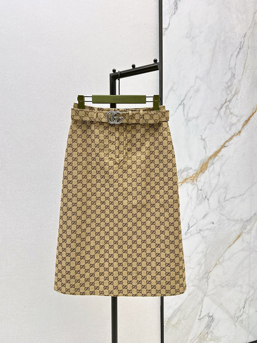 Gucci GG Silk Bow Blouse & Monogram A-Line Skirt Set