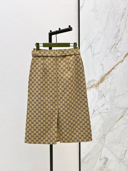 Gucci GG Silk Bow Blouse & Monogram A-Line Skirt Set