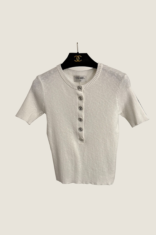 Chanel Ribbed Knit Button Tee