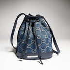 Gucci GG Denim Mini Bucket Bag with Leather Trim