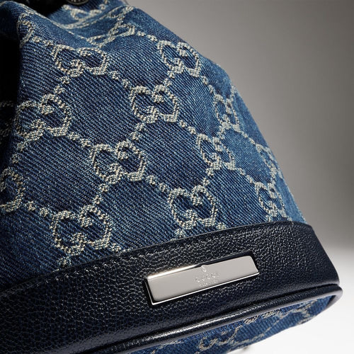 Gucci GG Denim Mini Bucket Bag with Leather Trim