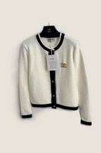 Chanel Pearl-Accent Contrast Cardigan – Ivory Noir (One Size)
