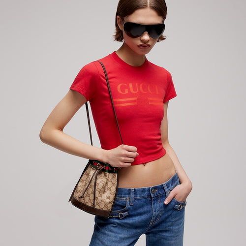 Gucci Ophidia GG Supreme Mini Bucket Bag with Web Stripe