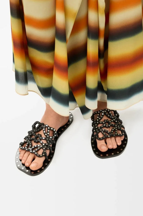 LOEWE Anagram Studded Leather Flat Sandals