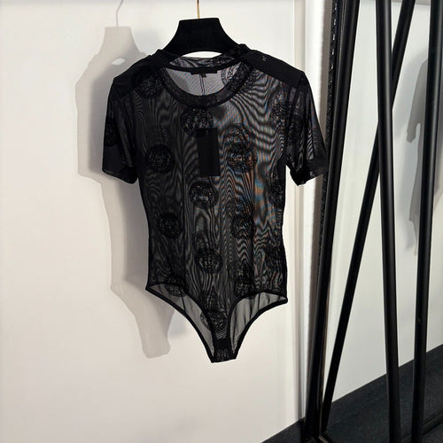 Versace Medusa Flocked Mesh Bodysuit &amp; Greca Tulle Midi Skirt Set