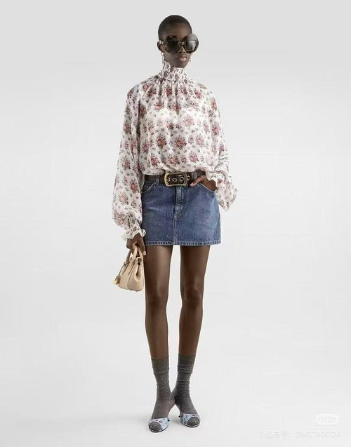 Dolce & Gabbana Romantic Floral High-Neck Chiffon Blouse