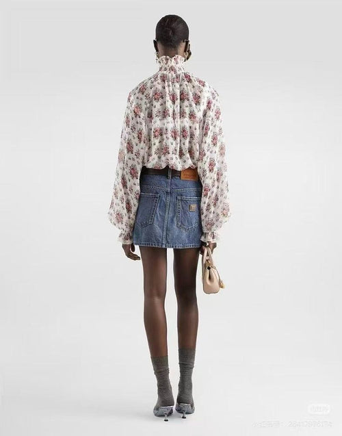 Dolce & Gabbana Romantic Floral High-Neck Chiffon Blouse