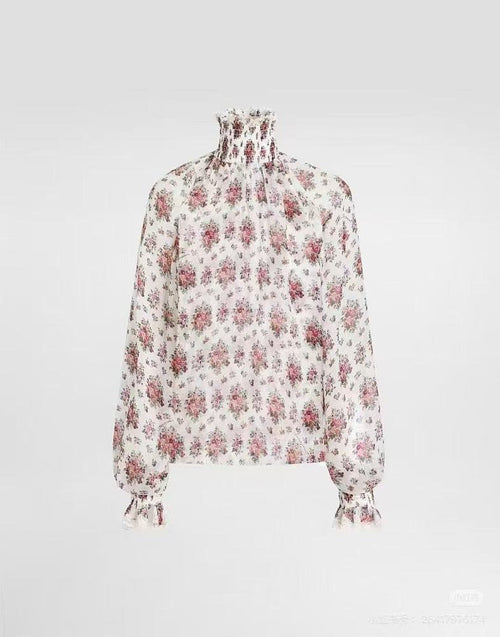 Dolce & Gabbana Romantic Floral High-Neck Chiffon Blouse
