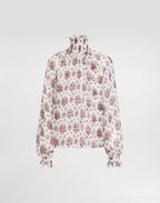 Dolce & Gabbana Romantic Floral High-Neck Chiffon Blouse