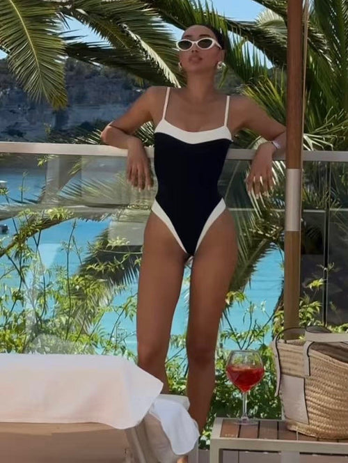 CHANEL Noir Équilibre Contrast One-Piece Swimsuit