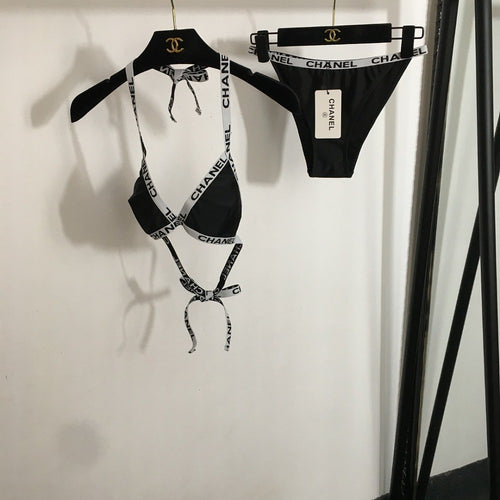 CHANEL Signature Logo-Strap Triangle Bikini Set – Noir Blanc