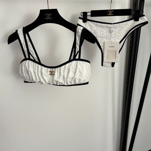 CHANEL Embossed CC Contrast Bikini Set – Blanc Noir