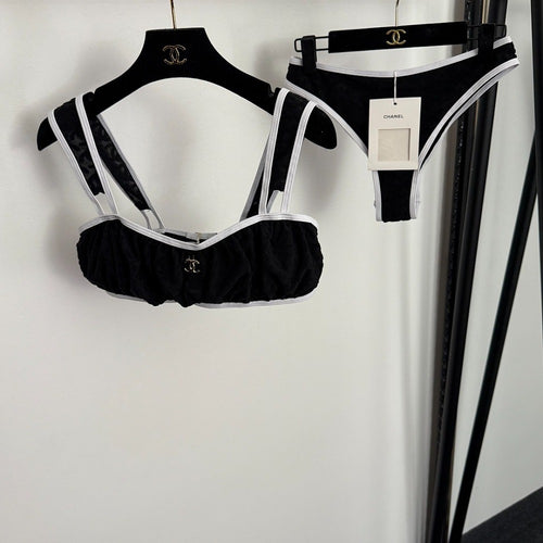 CHANEL Embossed CC Contrast Bikini Set – Blanc Noir