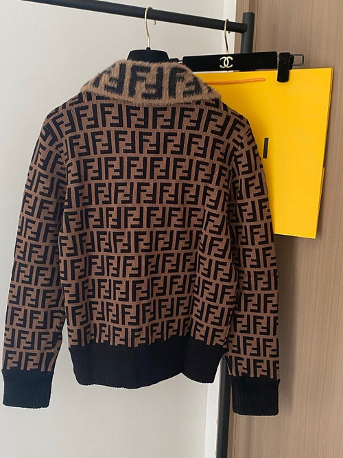 Fendi “Eterna Monogram” Knit Zip Jacket – Classic Mocha Edition