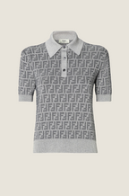 Fendi “Roma Precision” Monogram Knit Polo – Silver Mist Edition