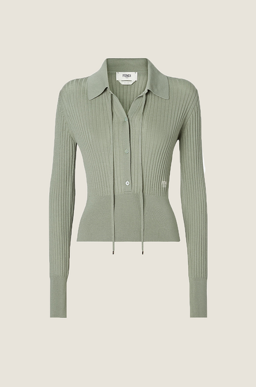 Fendi “Verde Contour” Ribbed Knit Top – Sage Sculpt Edition
