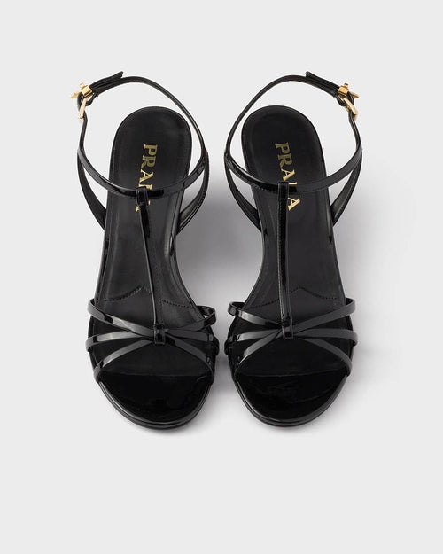 Prada Patent Leather T-Strap Wedge Sandals