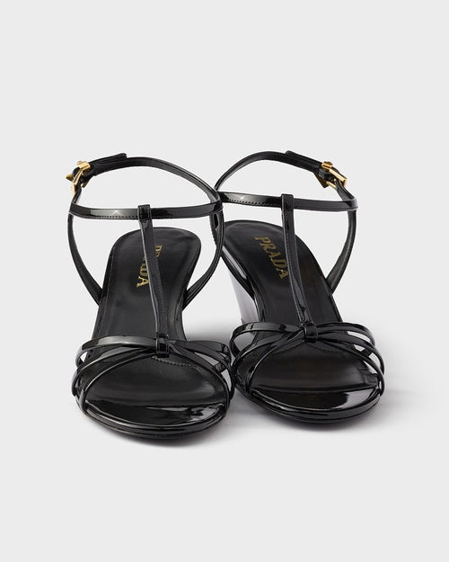 Prada Patent Leather T-Strap Wedge Sandals