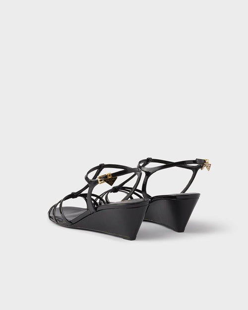 Prada Patent Leather T-Strap Wedge Sandals