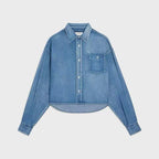 CELINE Embroidered Cropped Denim Shirt
