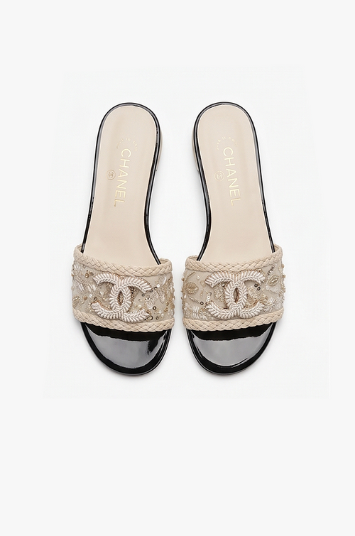 Chanel Embroidered CC Sequin Slide Sandals – Ivory Noir