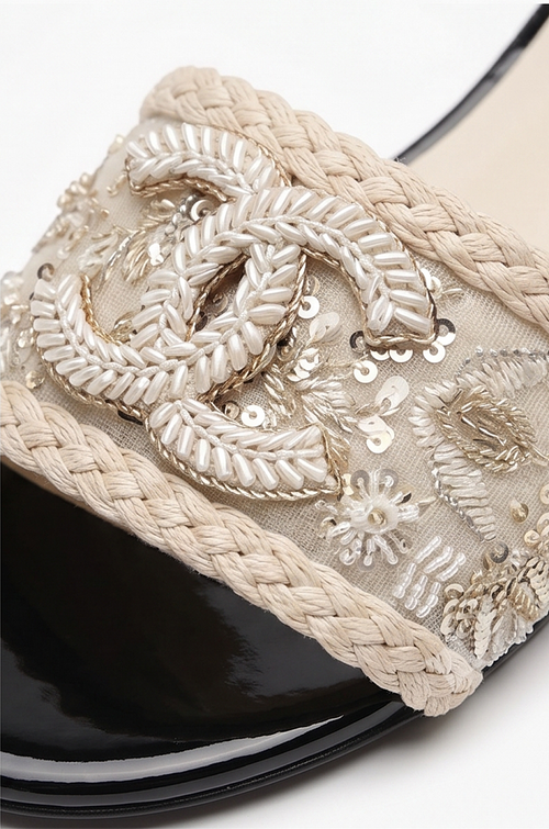 Chanel Embroidered CC Sequin Slide Sandals – Ivory Noir