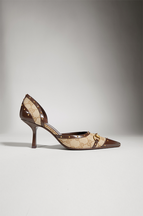 Gucci Horsebit GG Canvas D’Orsay Pumps – Beige Ebony