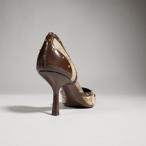 Gucci Horsebit GG Canvas D’Orsay Pumps – Beige Ebony