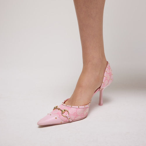 Gucci Horsebit GG Canvas D’Orsay Pumps – Blush Rosé