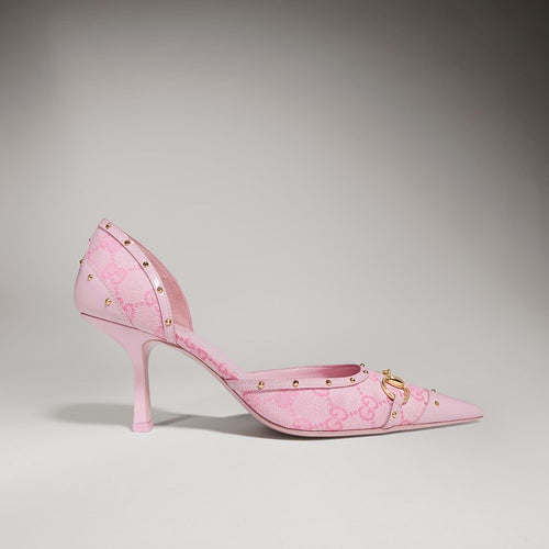 Gucci Horsebit GG Canvas D’Orsay Pumps – Blush Rosé