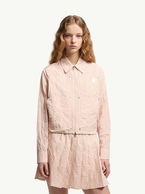 Moncler Blush Vichy Cotton Blend Cropped Jacket