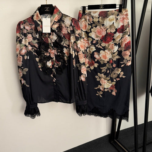 Zimmermann Noir Rosette Silk Set – Blouse & Skirt