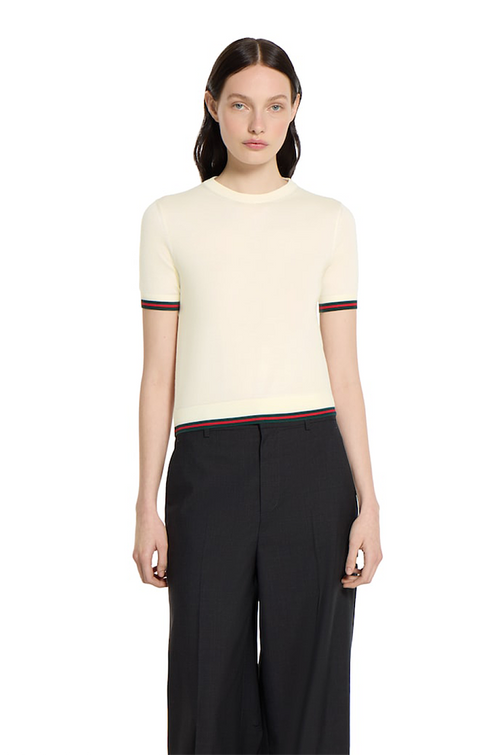 Gucci Ivory Signature Trim Knit Top