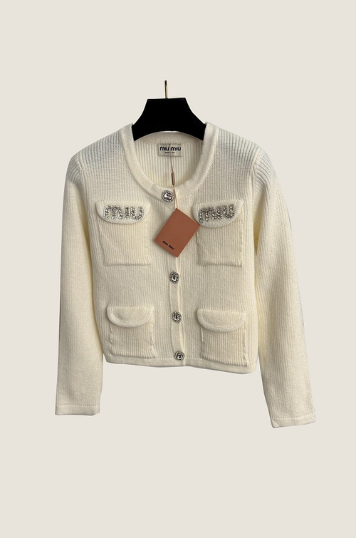 Miu Miu Crystal Crest Knit Cardigan – One Size
