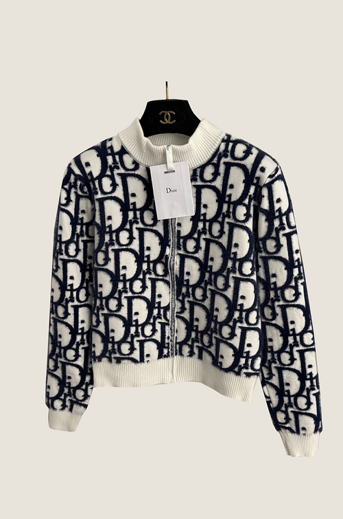 Dior Monogram Knit Zip Cardigan – Navy & Ivory Edition