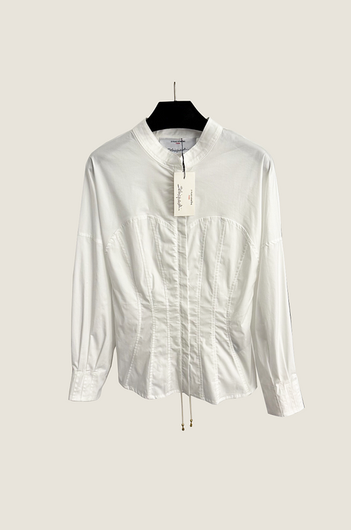 Schiaparelli Corset-Back Sculpted White Blouse