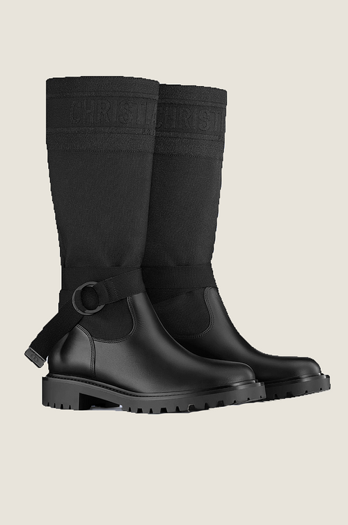 Dior Empreinte Knit & Calfskin Combat Boots