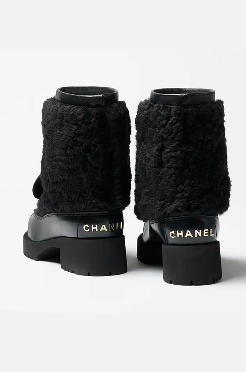 Chanel Shearling Camellia Ankle Boots