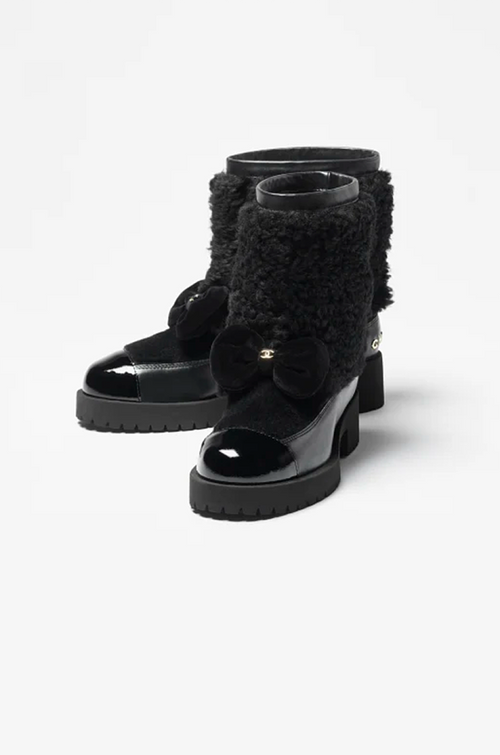 Chanel Shearling Camellia Ankle Boots