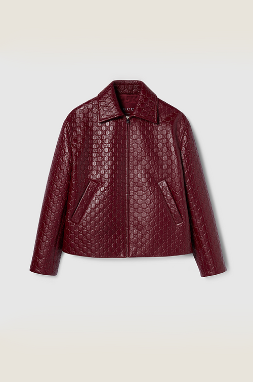 Gucci GG Embossed Burgundy Leather Jacket – S-L