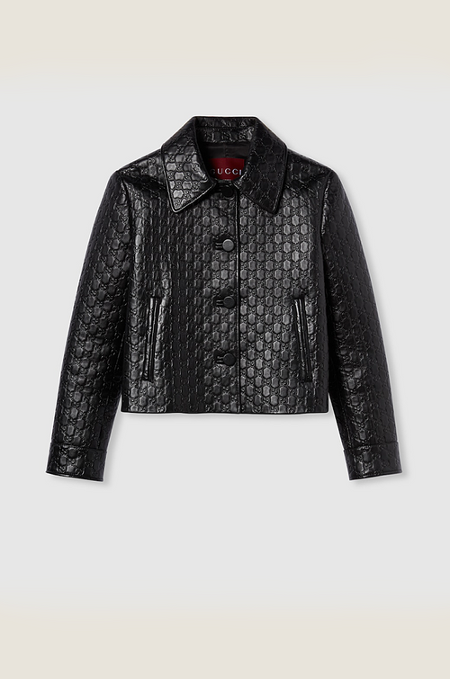 Gucci GG Embossed Black Leather Cropped Jacket – S-L
