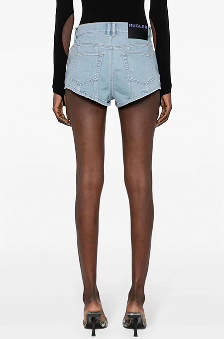 Mugler “Blade Curve” Ultra High-Cut Denim Shorts