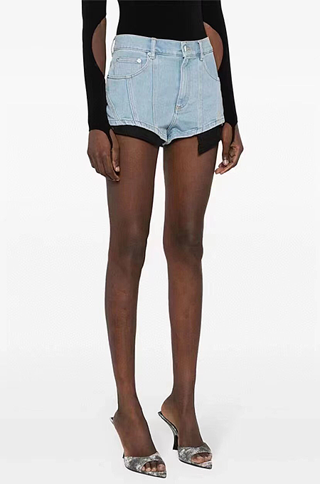 Mugler “Blade Curve” Ultra High-Cut Denim Shorts