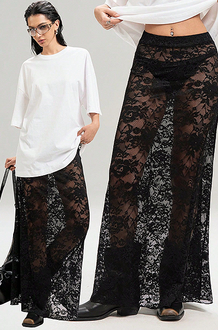 “Vérité Obscura” Sheer Lace Maxi Skirt