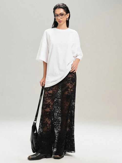 “Vérité Obscura” Sheer Lace Maxi Skirt