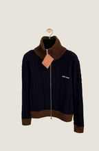 Miu Miu Navy Cable-Knit Zip Cardigan