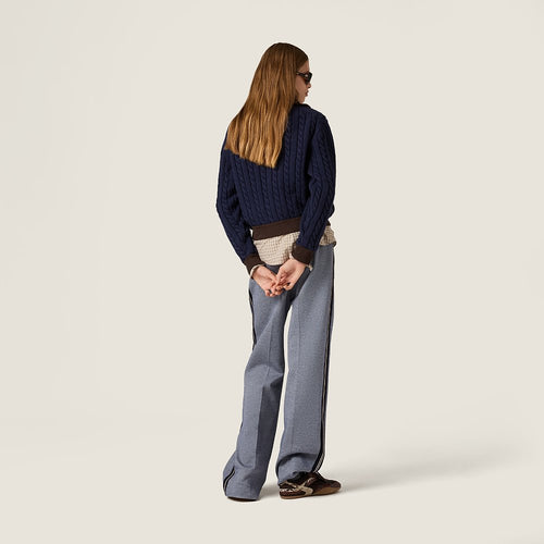 Miu Miu Navy Cable-Knit Zip Cardigan